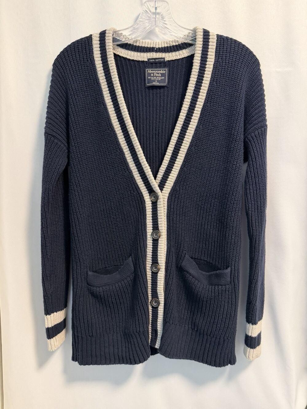Abercrombie & Fitch | Women’s Cardigan Knit Sweater V-Neck Button Navy- Small